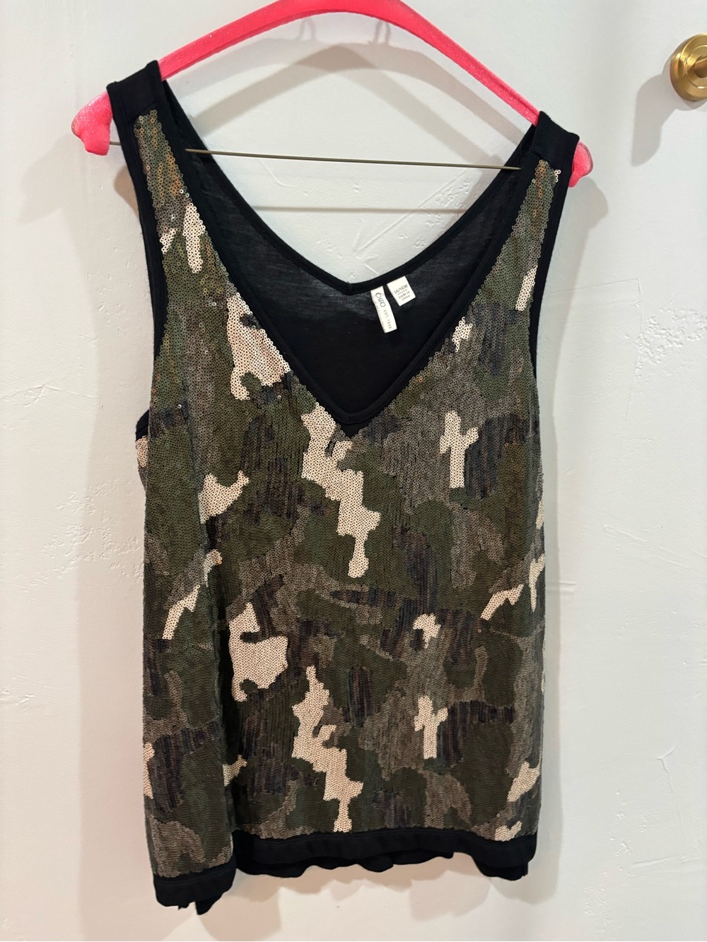 Cato Black Sequined Camo V-Neck Tank